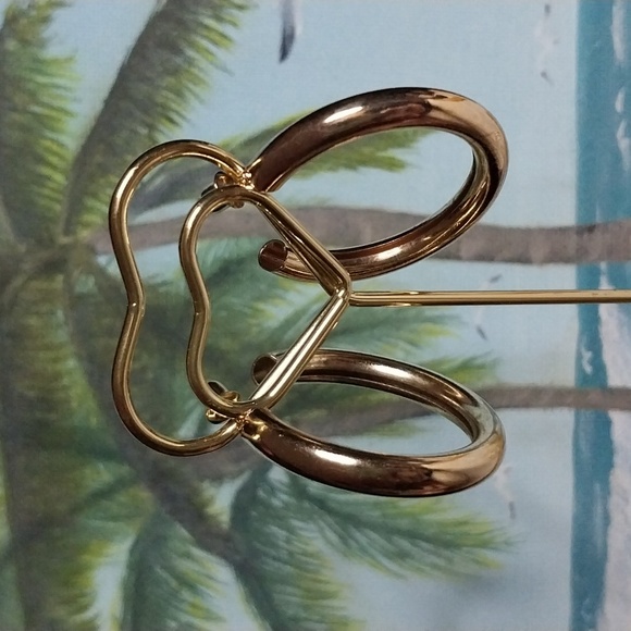 Pierced gold tone hollow hoop earrings - Picture 2 of 10